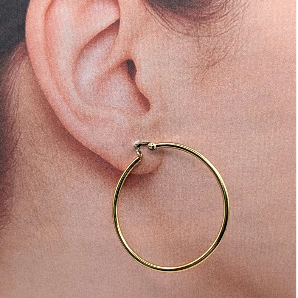 Vintage 1990s Gold Fill Sterling Silver 925 Hoop Earrings 1.5 Inch Round Latch